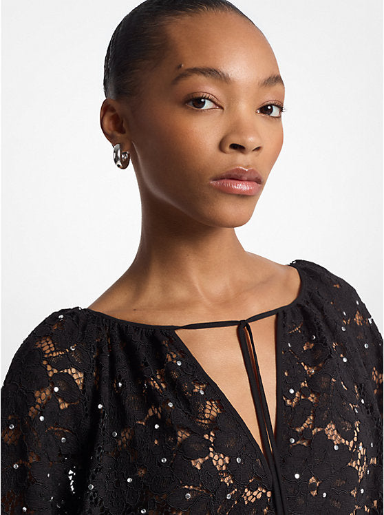 Michael Kors Studded Corded Floral Lace V-Neck Dress