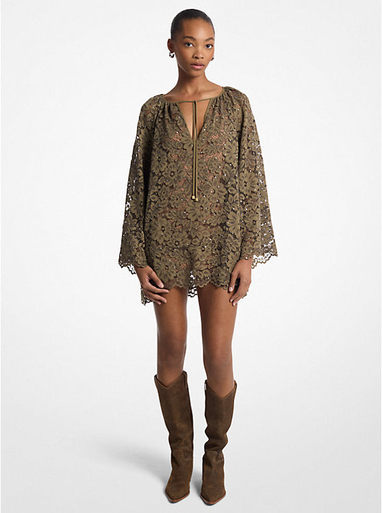 Michael Kors Studded Corded Floral Lace V-Neck Dress