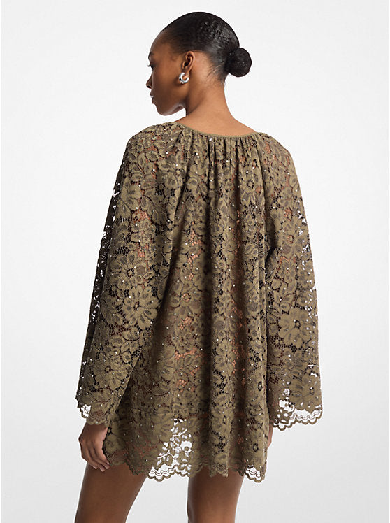 Michael Kors Studded Corded Floral Lace V-Neck Dress