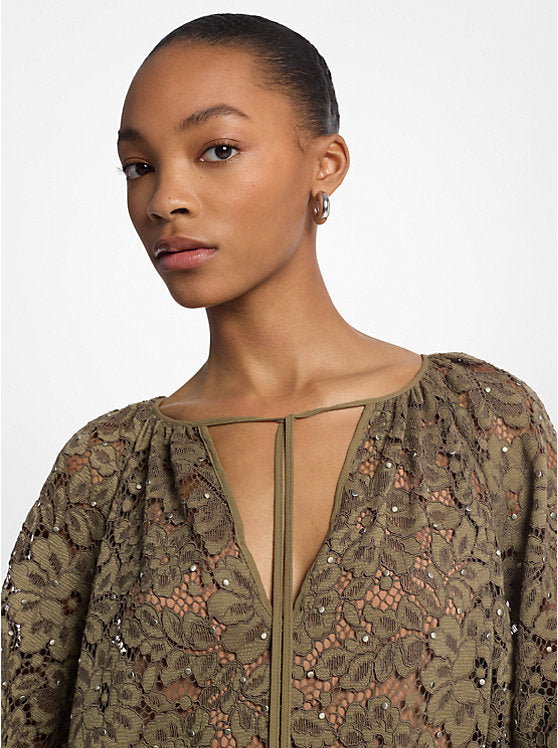 Michael Kors Studded Corded Floral Lace V-Neck Dress
