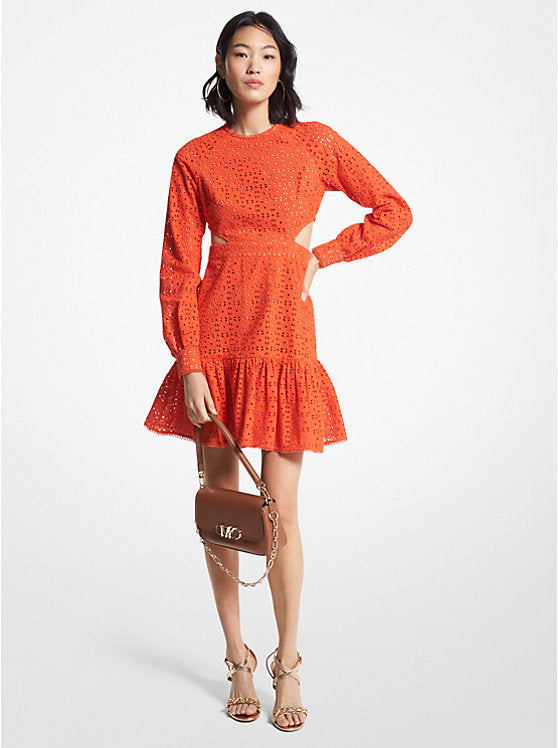 Michael Kors Cotton Eyelet Cutout Mini Dress