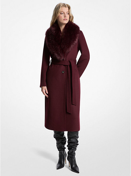 Michael Kors Faux Fur Trim Wool Blend Coat