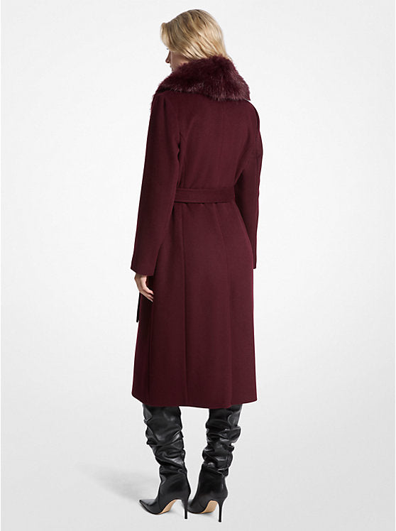 Michael Kors Faux Fur Trim Wool Blend Coat