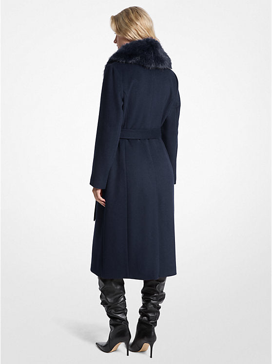 Michael Kors Faux Fur Trim Wool Blend Coat