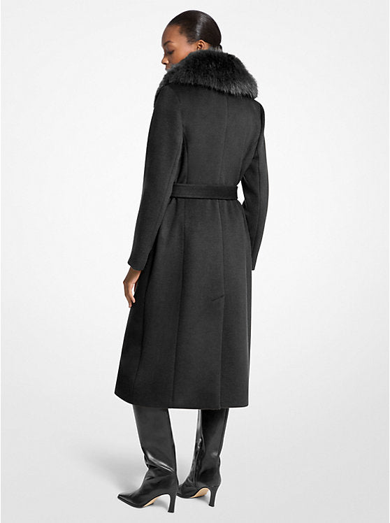 Michael Kors Faux Fur Trim Wool Blend Coat