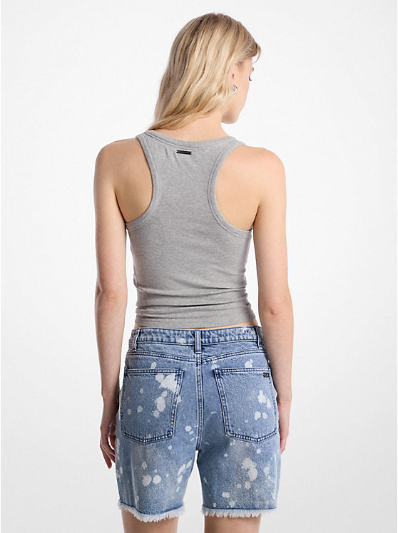 Michael Kors Tie-Front Ribbed Stretch Knit Tank Top