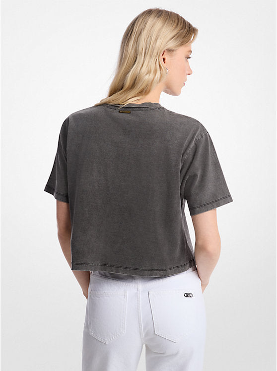 Michael Kors Studded Garment-Dyed Cotton Cropped T-Shirt