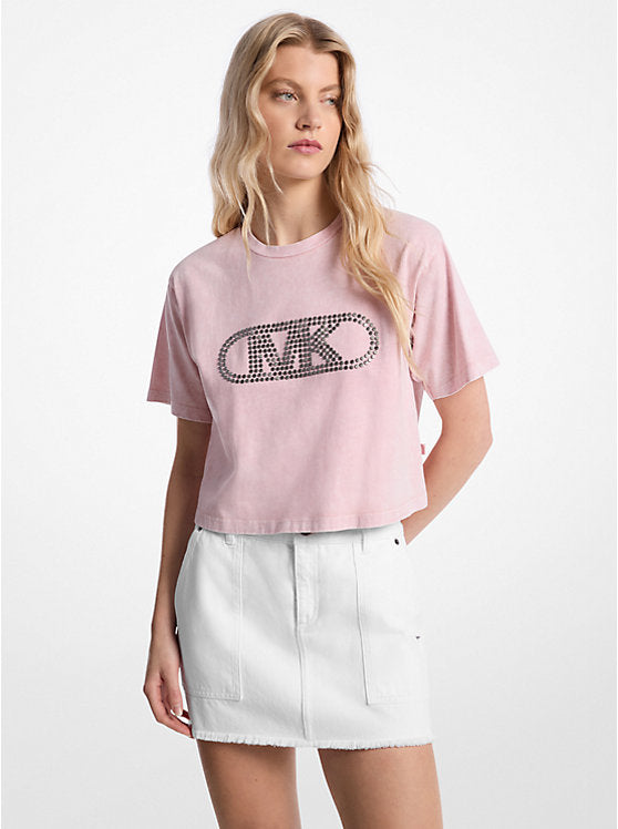 Michael Kors Studded Garment-Dyed Cotton Cropped T-Shirt