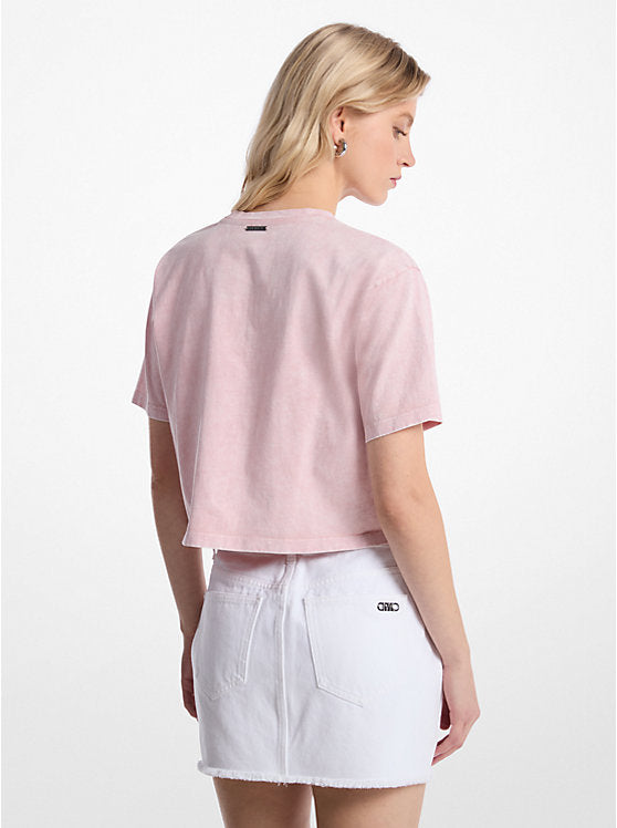 Michael Kors Studded Garment-Dyed Cotton Cropped T-Shirt