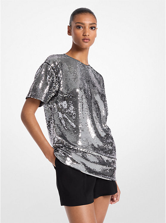 Michael Kors Sequined Jersey Oversized T-Shirt