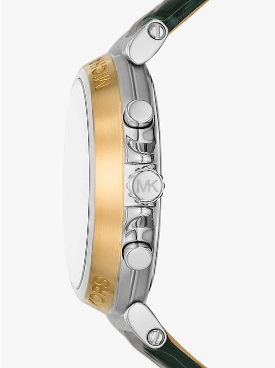 Michael Kors Oversized Maren Silver-Tone and Crocodile Embossed Leather Watch