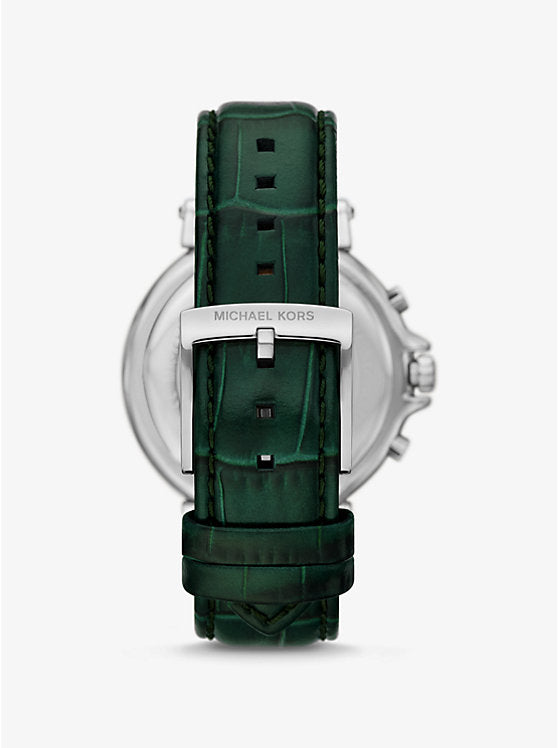 Michael Kors Oversized Maren Silver-Tone and Crocodile Embossed Leather Watch