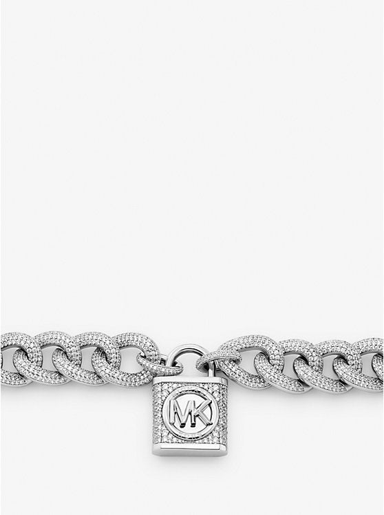Michael Kors Precious Metal-Plated Brass Pavé Lock Curb Link Necklace