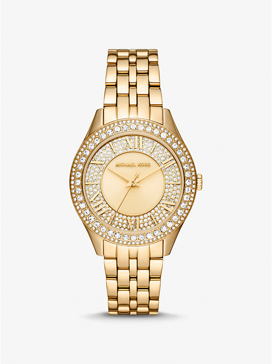 Michael Kors Harlowe Pavé Gold-Tone Watch