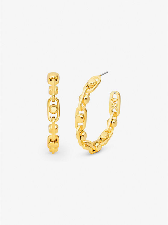 Michael Kors Astor Link Medium Precious Metal-Plated Brass Hoop Earrings