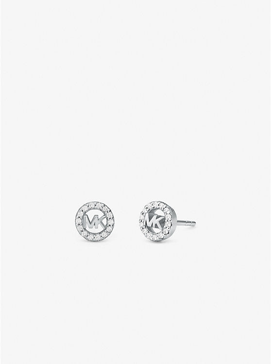 Michael Kors Fulton Precious-Metal Plated Sterling Silver Pavé Logo Charm Stud Earrings