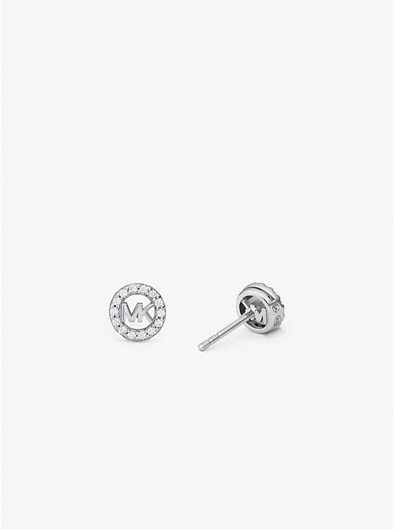 Michael Kors Fulton Precious-Metal Plated Sterling Silver Pavé Logo Charm Stud Earrings