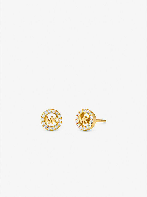 Michael Kors Fulton Precious-Metal Plated Sterling Silver Pavé Logo Charm Stud Earrings