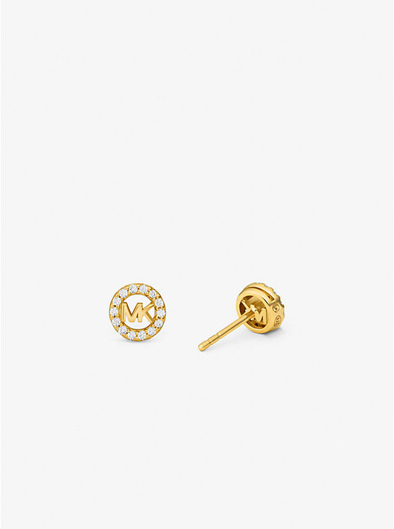 Michael Kors Fulton Precious-Metal Plated Sterling Silver Pavé Logo Charm Stud Earrings