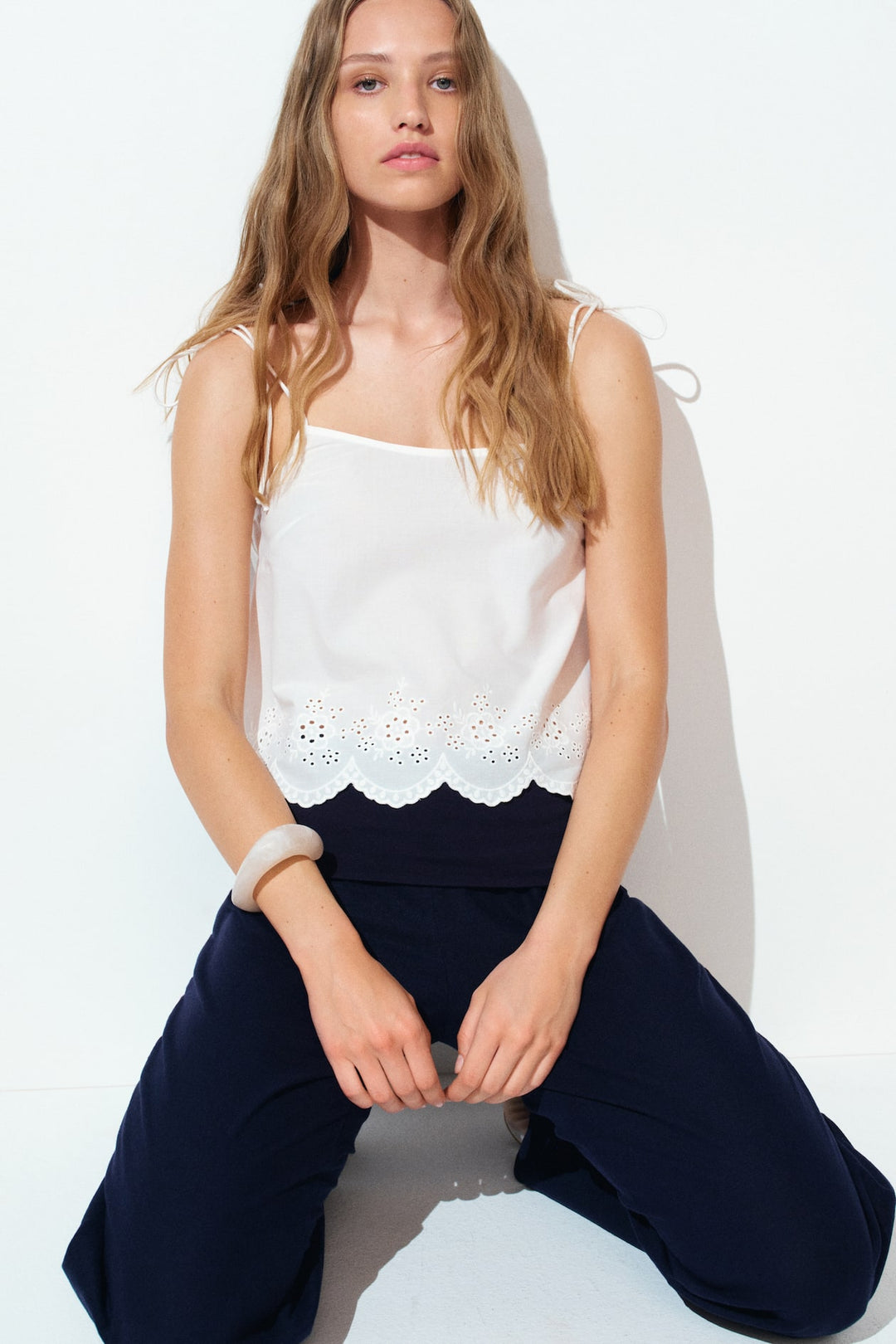 H&M Foldover-Waist Linen-Blend Pants