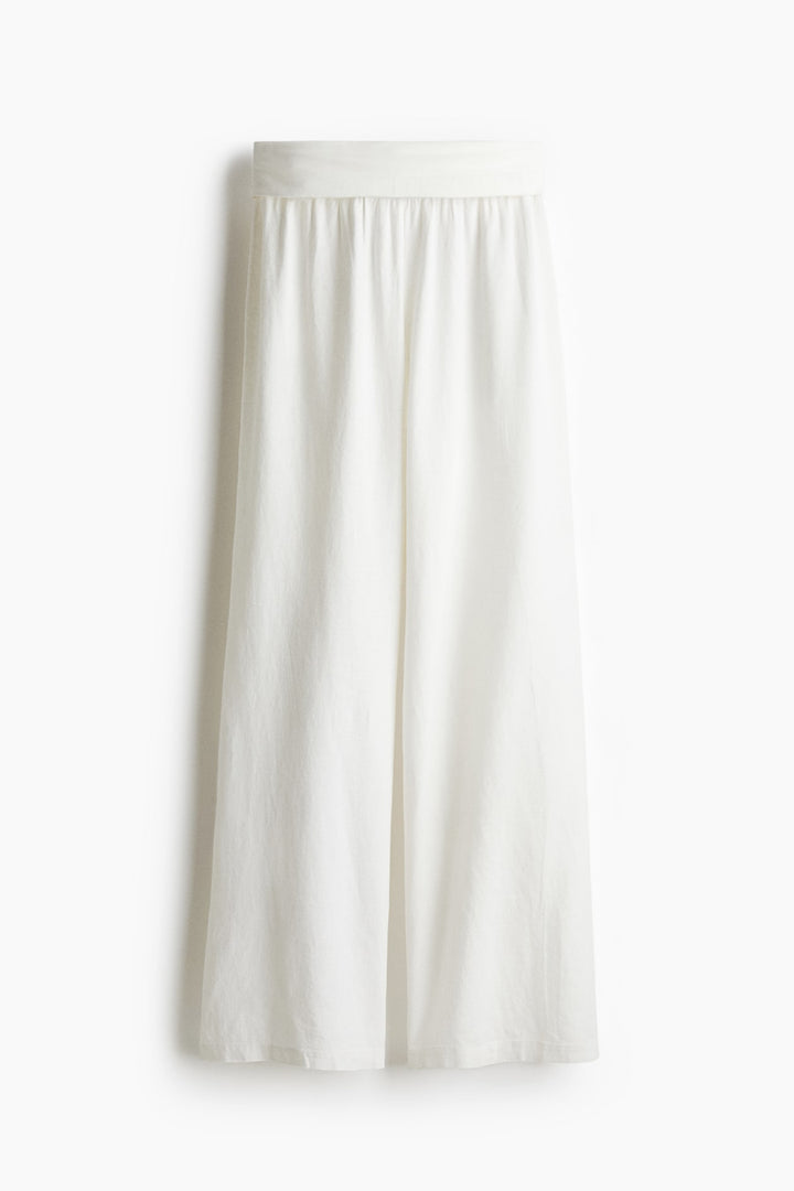 H&M Foldover-Waist Linen-Blend Pants