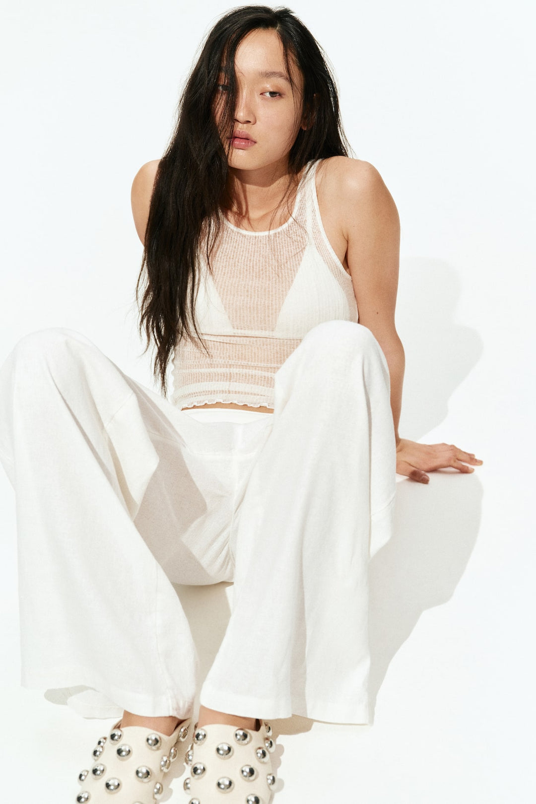 H&M Foldover-Waist Linen-Blend Pants