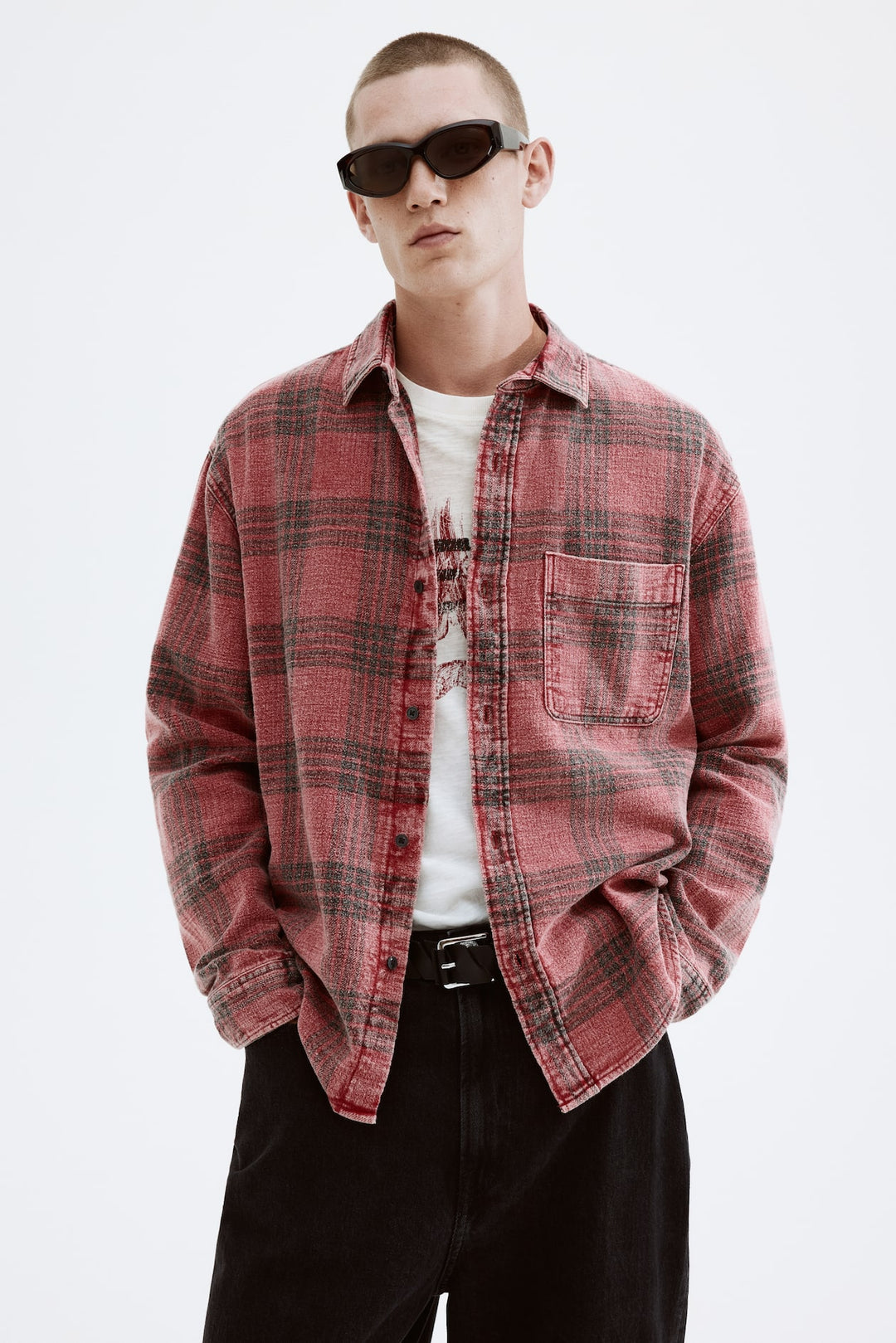 H&M Loose-Fit Washed Flannel Shirt