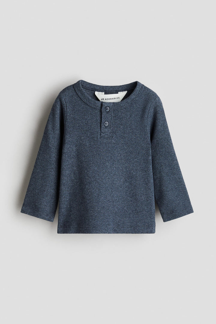H&M Ribbed Cotton Henley Shirt