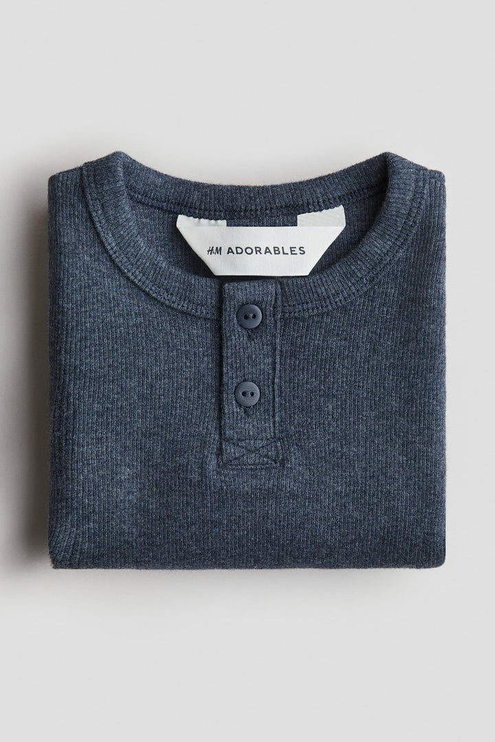 H&M Ribbed Cotton Henley Shirt