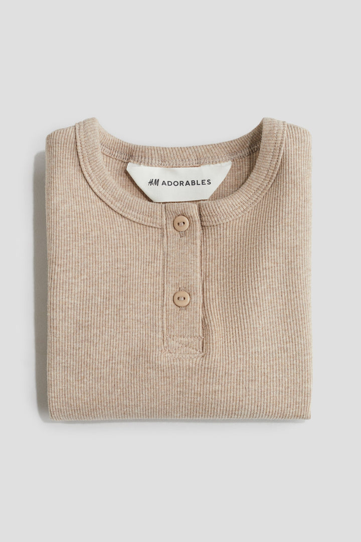 H&M Ribbed Cotton Henley Shirt
