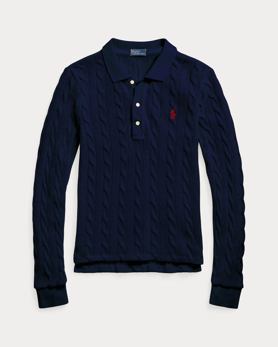 Ralph Lauren Cable-Knit Cotton Long-Sleeve Polo Shirt