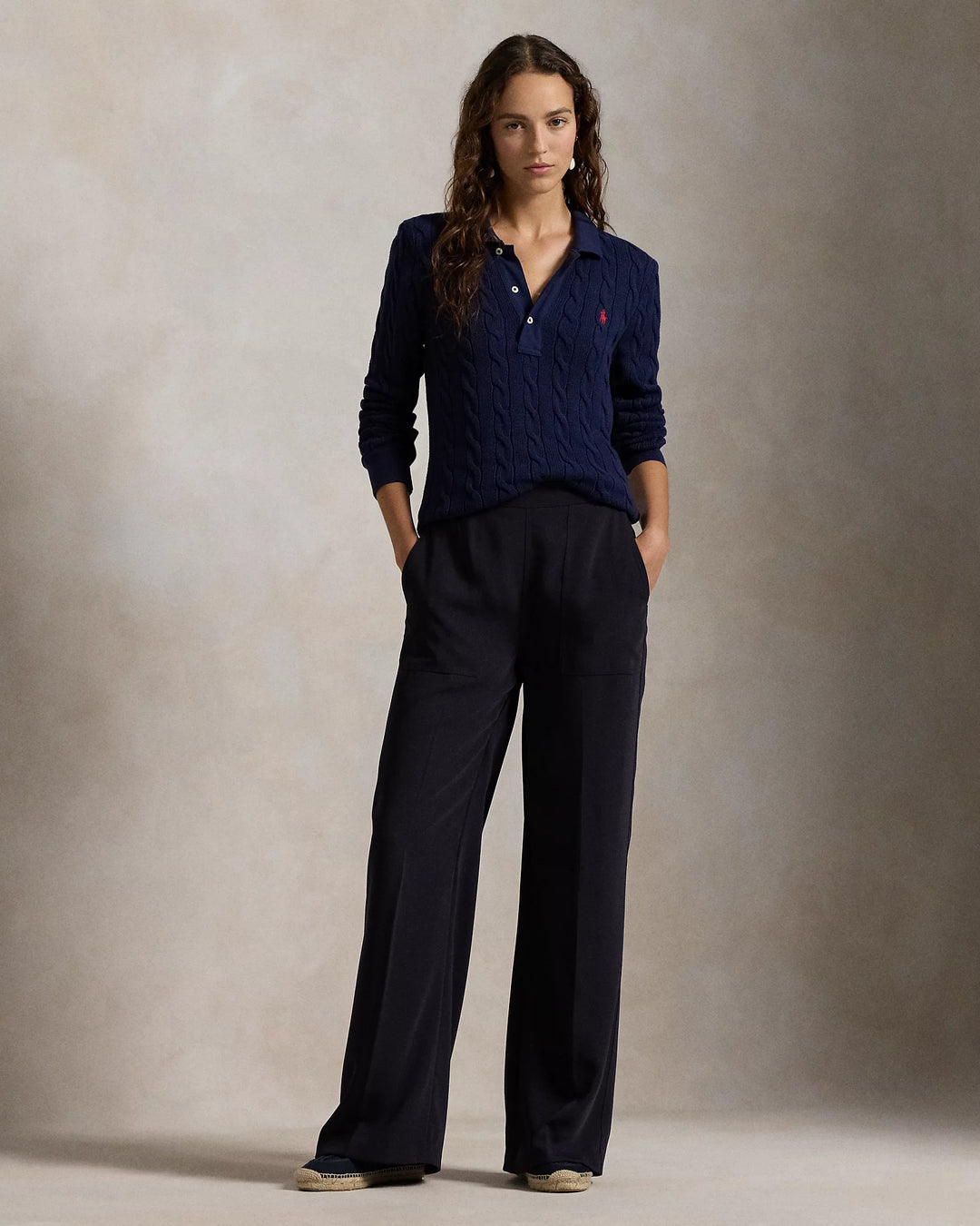 Ralph Lauren Cable-Knit Cotton Long-Sleeve Polo Shirt