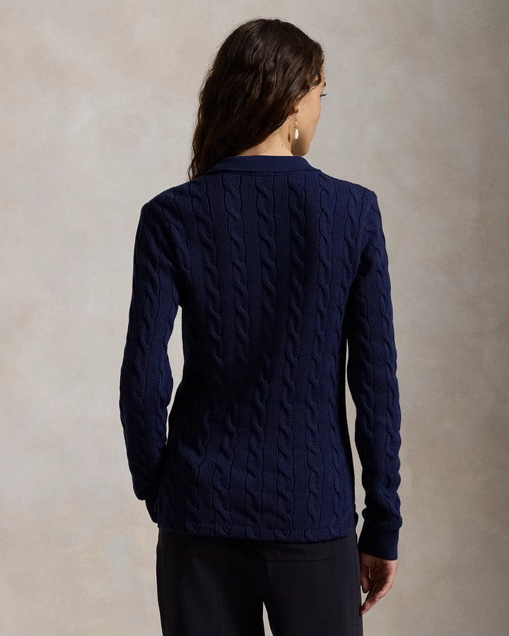 Ralph Lauren Cable-Knit Cotton Long-Sleeve Polo Shirt