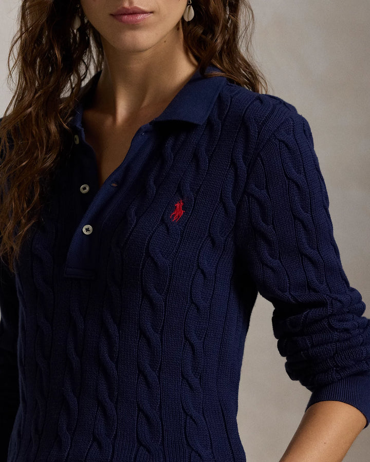 Ralph Lauren Cable-Knit Cotton Long-Sleeve Polo Shirt