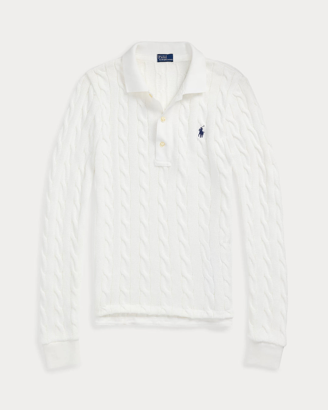Ralph Lauren Cable-Knit Cotton Long-Sleeve Polo Shirt