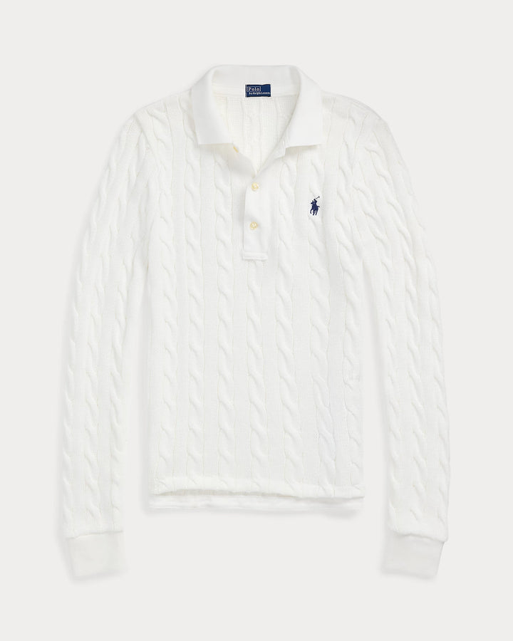 Ralph Lauren Cable-Knit Cotton Long-Sleeve Polo Shirt