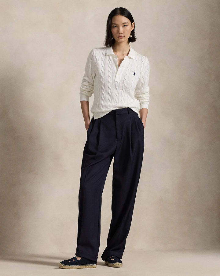 Ralph Lauren Cable-Knit Cotton Long-Sleeve Polo Shirt