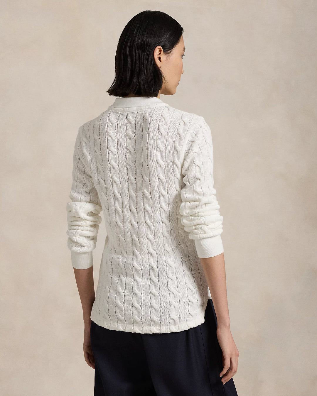 Ralph Lauren Cable-Knit Cotton Long-Sleeve Polo Shirt