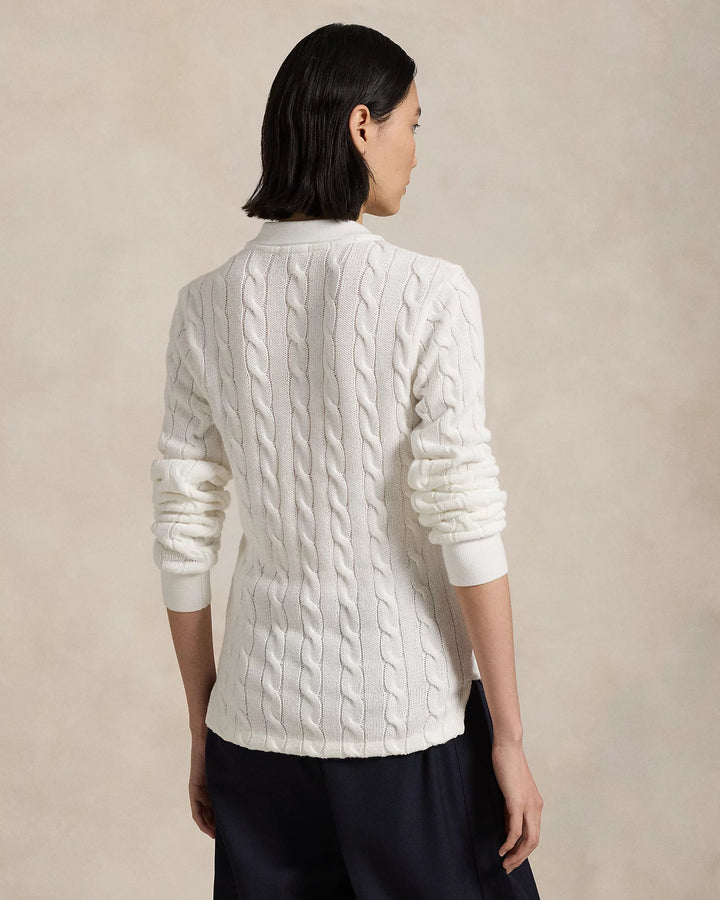 Ralph Lauren Cable-Knit Cotton Long-Sleeve Polo Shirt
