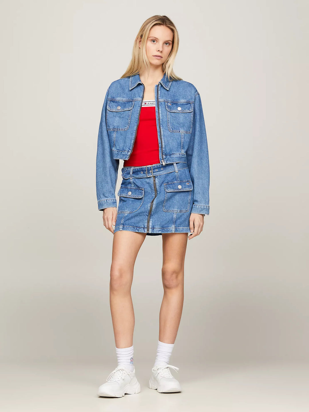 Tommy Hilfiger Cropped Zip Denim Jacket