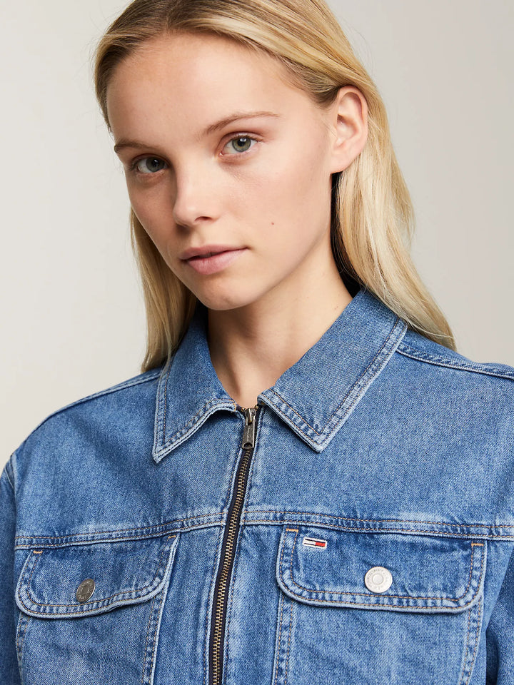 Tommy Hilfiger Cropped Zip Denim Jacket