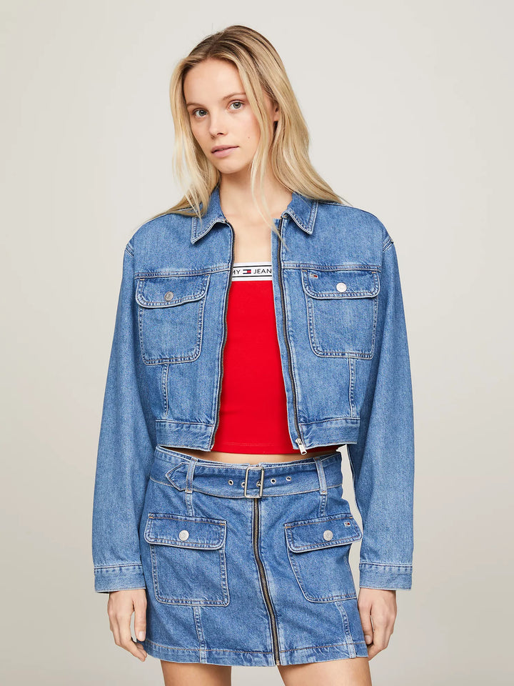 Tommy Hilfiger Cropped Zip Denim Jacket