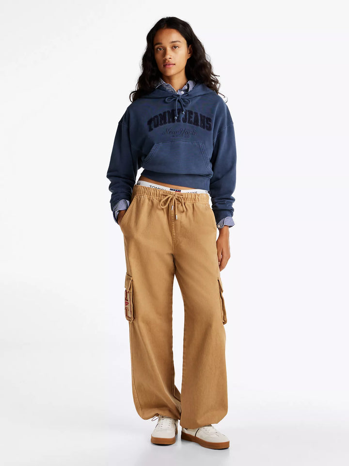 Tommy Hilfiger Embroidered Flocked Logo Cropped Hoodie