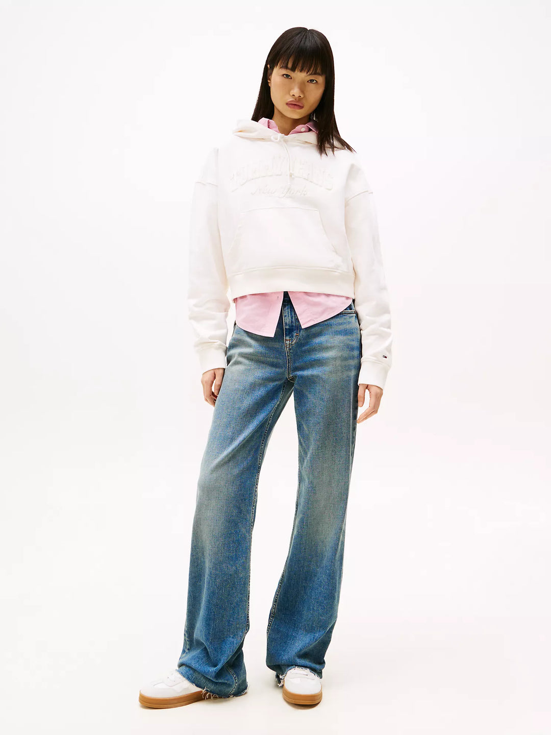 Tommy Hilfiger Embroidered Flocked Logo Cropped Hoodie