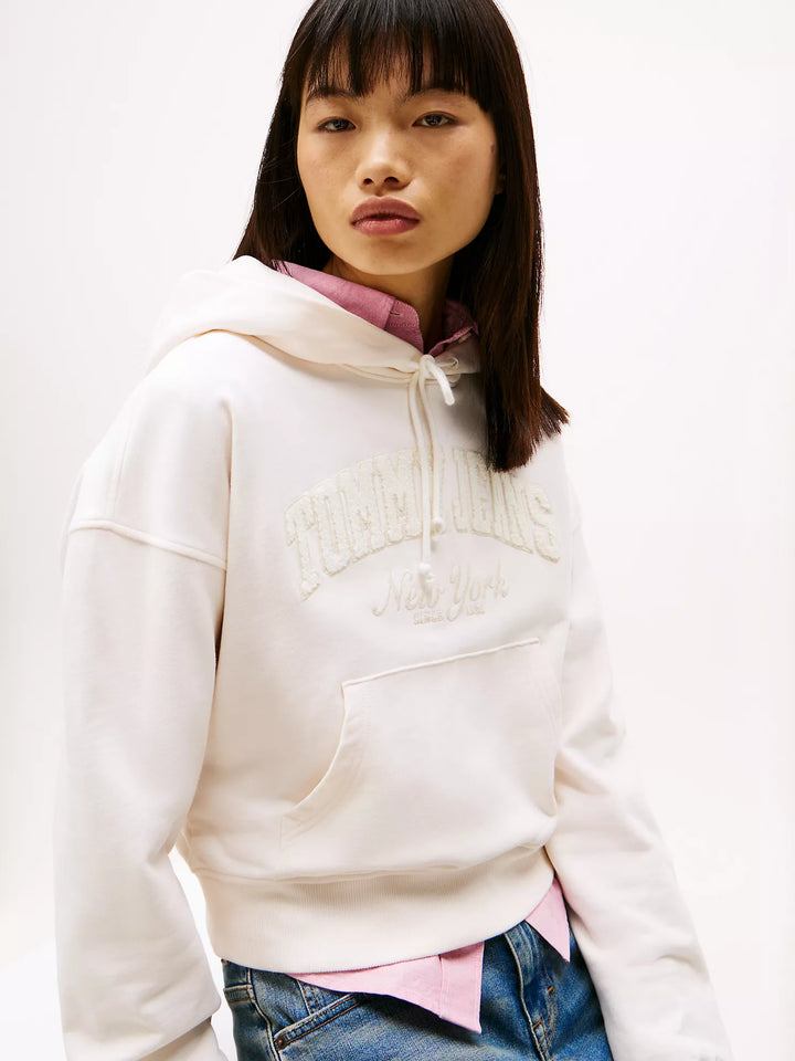 Tommy Hilfiger Embroidered Flocked Logo Cropped Hoodie