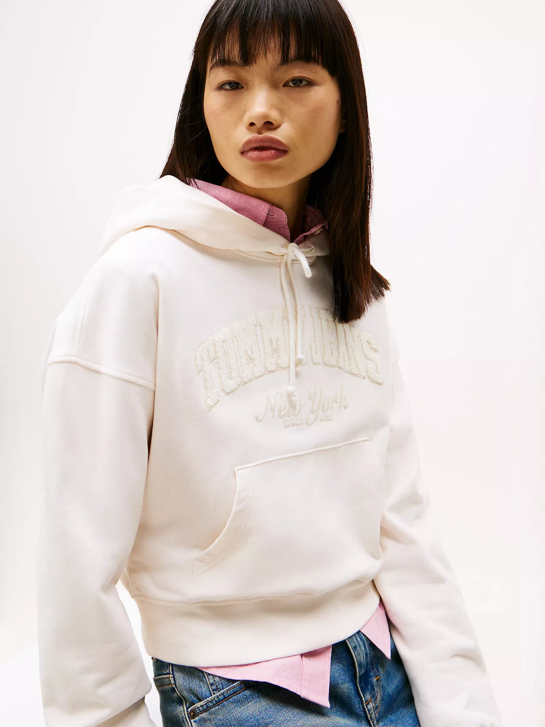 Tommy Hilfiger Embroidered Flocked Logo Cropped Hoodie