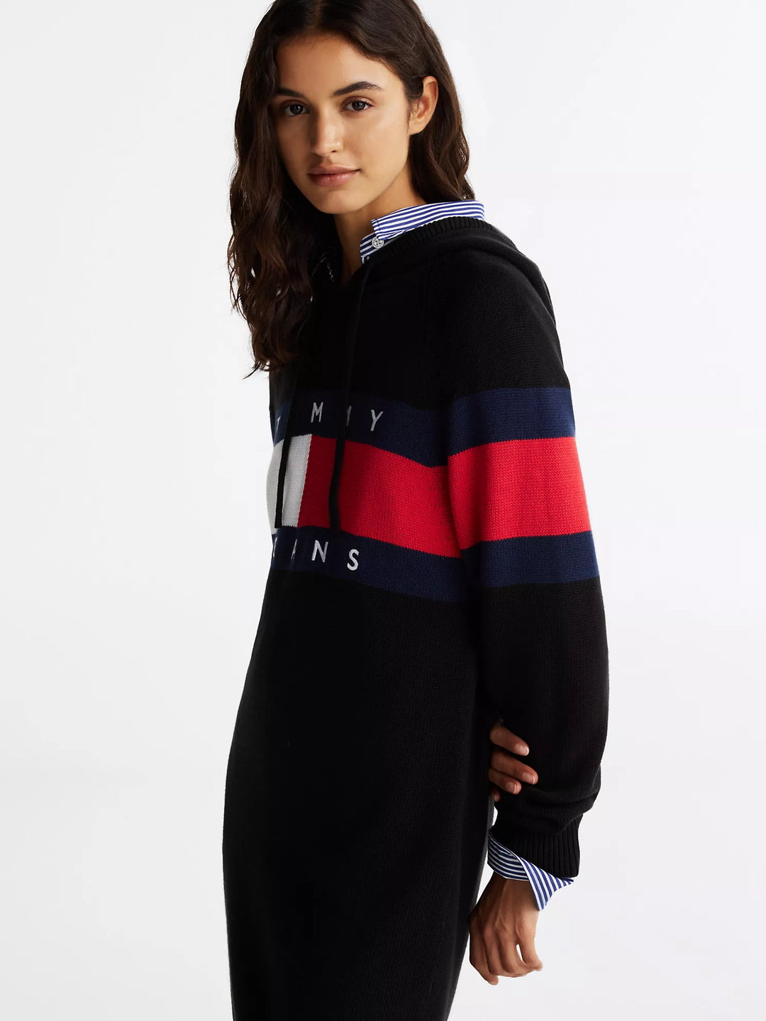 Tommy Hilfiger Hooded Flag Mini Sweater Dress