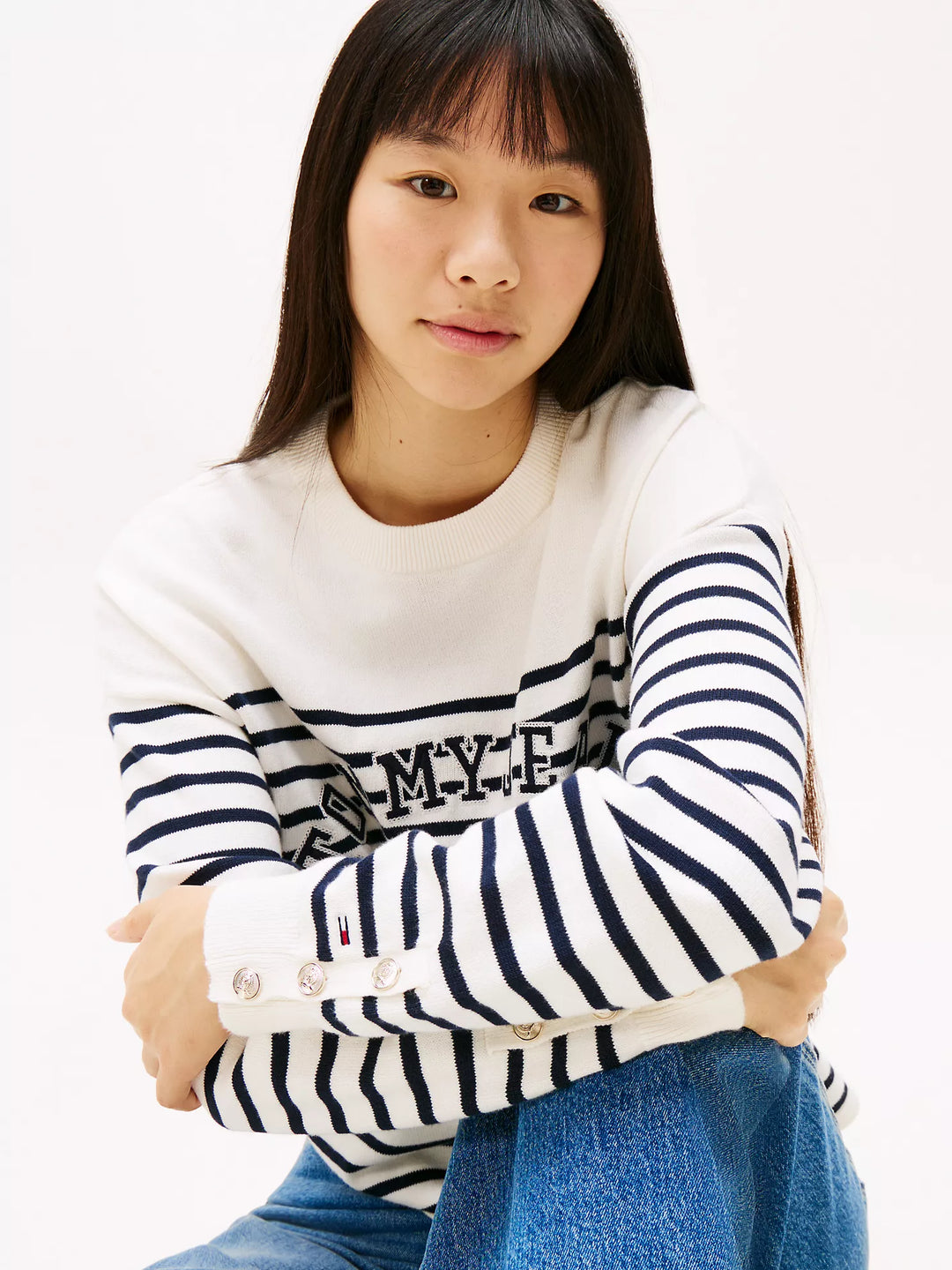 Tommy Hilfiger Stripe Stitched Varsity Logo Sweater
