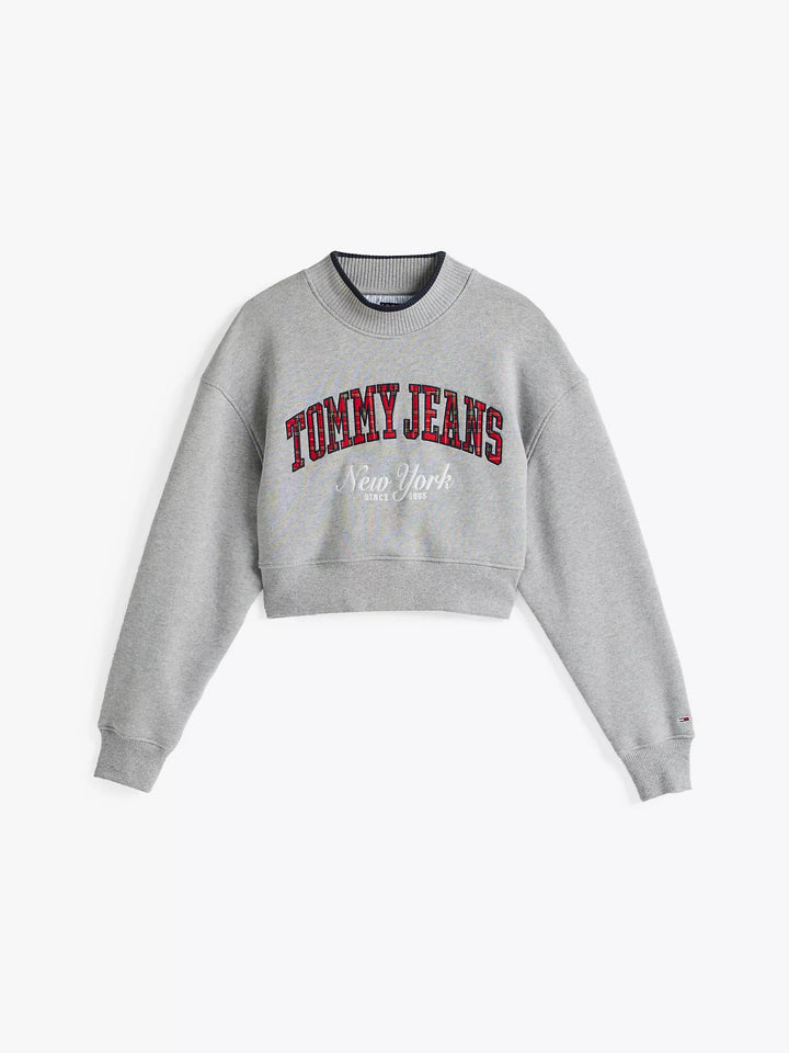 Tommy Hilfiger Embroidered Plaid Cropped Sweatshirt