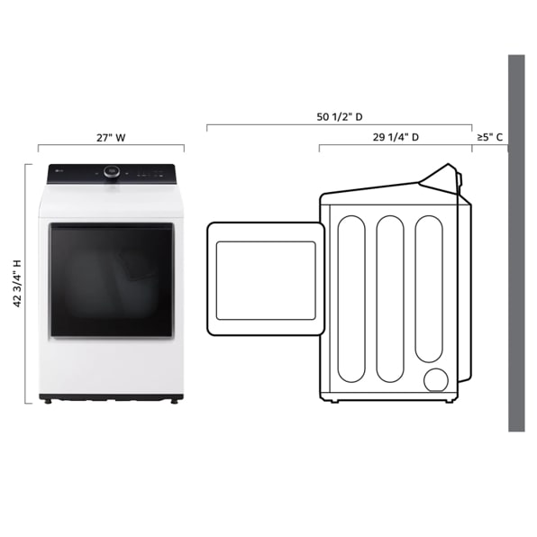 LG DLGX8601WE 7.3 cu.ft. Ultra Large High Efficiency Gas TurboSteam™ LG EasyLoad™ Door, Wi-Fi Connectivity, White